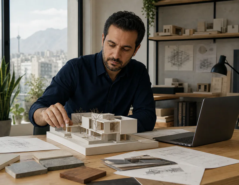 تصویر نمایشی معماری معاصر برای استودیو رواق