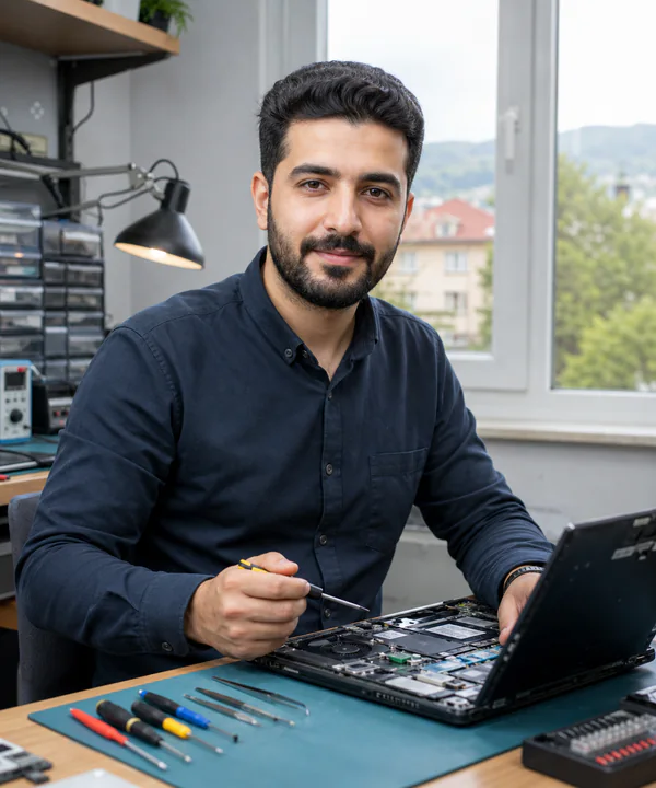 تصویر نمایشی تعمیرکار مرد با ابزار فنی